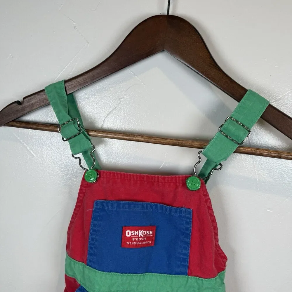 Osh Kosh B’Gosh Vintage Primary Colors Shortalls Size 3T Made In USA